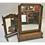 18th Century walnut and mahogany swing frame toilet mirror with a three drawer box base, together