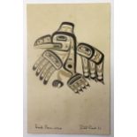 Bill Reid, unframed monochrome print stylised study of a bird, signed in pen, dated '72, 7.5ins x