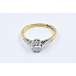 Small 18ct yellow gold and platinum solitaire diamond ring, size L Diamond is 5mm. With inclusions