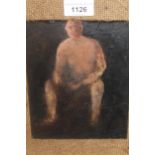 Early 20th Century oil on millboard, study of a seated male figure, 7.5ins x 5.5ins