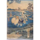 Pair of 19th Century Japanese woodblock prints depicting sea battle scenes, 14ins x 9.75ins