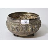 Indian circular embossed white metal fruit bowl, 15 troy ounces