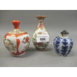 Miniature Canton baluster form vase, together with a miniature Kutani vase and another blue and