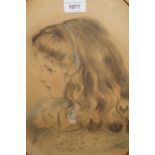 Pair of oval head and shoulder pencil portraits of girls, signed indistinctly, 15.5ins x 11.5ins,