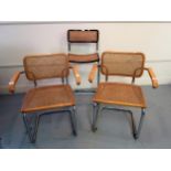 Pair of Marcel Breuer type Cesca armchairs with cane backs and seats, marked made in Italy and