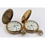 Gold plated hunter pocket watch by Waltham, together with another similar