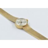 Ladies 9ct gold cased Longines wristwatch, the silvered dial with gilt baton numerals, on a 9ct gold