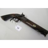19th Century percussion pistol by Tipping & Lawden, London, with octagonal damascine barrel,