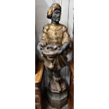 20th Century patinated composite blackamoor figure on an octagonal plinth base, 68ins high