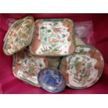 Box containing a quantity of various porcelain, including part dinner service, cut glass bowl and