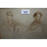 Pietro Annigoni, signed ink and wash, two portrait studies (on one sheet), signed and monogrammed,