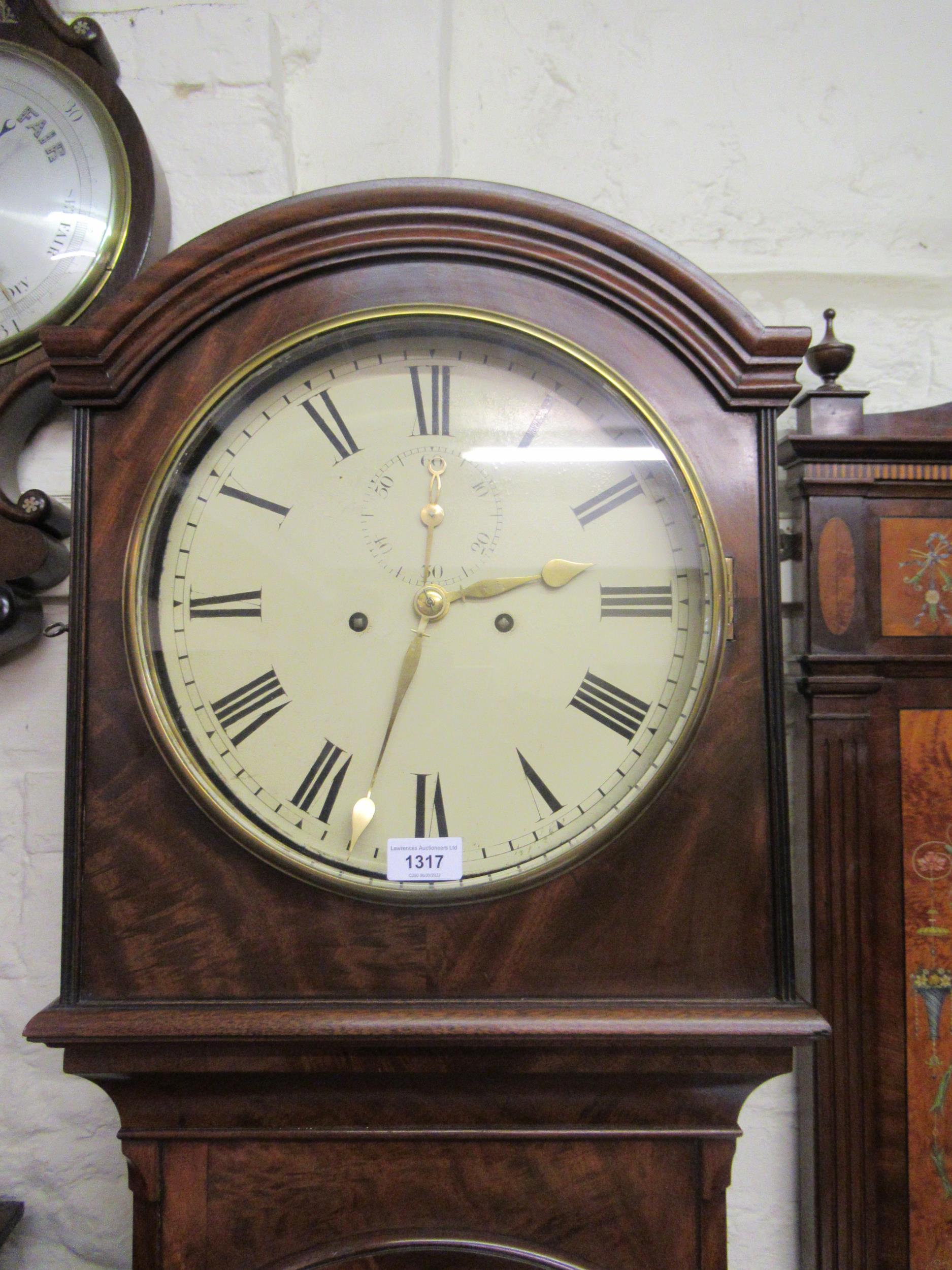 George III mahogany longcase clock, the arched hood above an arched door raised on bracket feet, the - Image 8 of 15