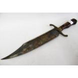 Antique Bowie type knife (unmarked), with a shaped beechwood grip, 19.5ins long overall