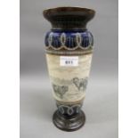 Hannah Barlow for Doulton Lambeth baluster form pottery vase, incised decorated with sheep in a