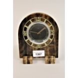 Small Art Deco marble clock, the black dial inscribed Asprey with Arabic numerals and inscribed to