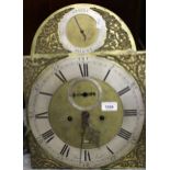 George III mahogany longcase clock with arched hood and door, the silvered and gilt brass dial