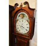 19th Century mahogany crossbanded and inlaid longcase clock, the broken arch hood with a swan neck