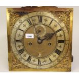 Early 18th Century 12in brass dial eight day clock movement with calendar and seconds hand by John