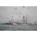 Sydney F. Cook, watercolour, ' Reviewing the Fleet ', signed and dated 1937, 10ins x 14.5ins
