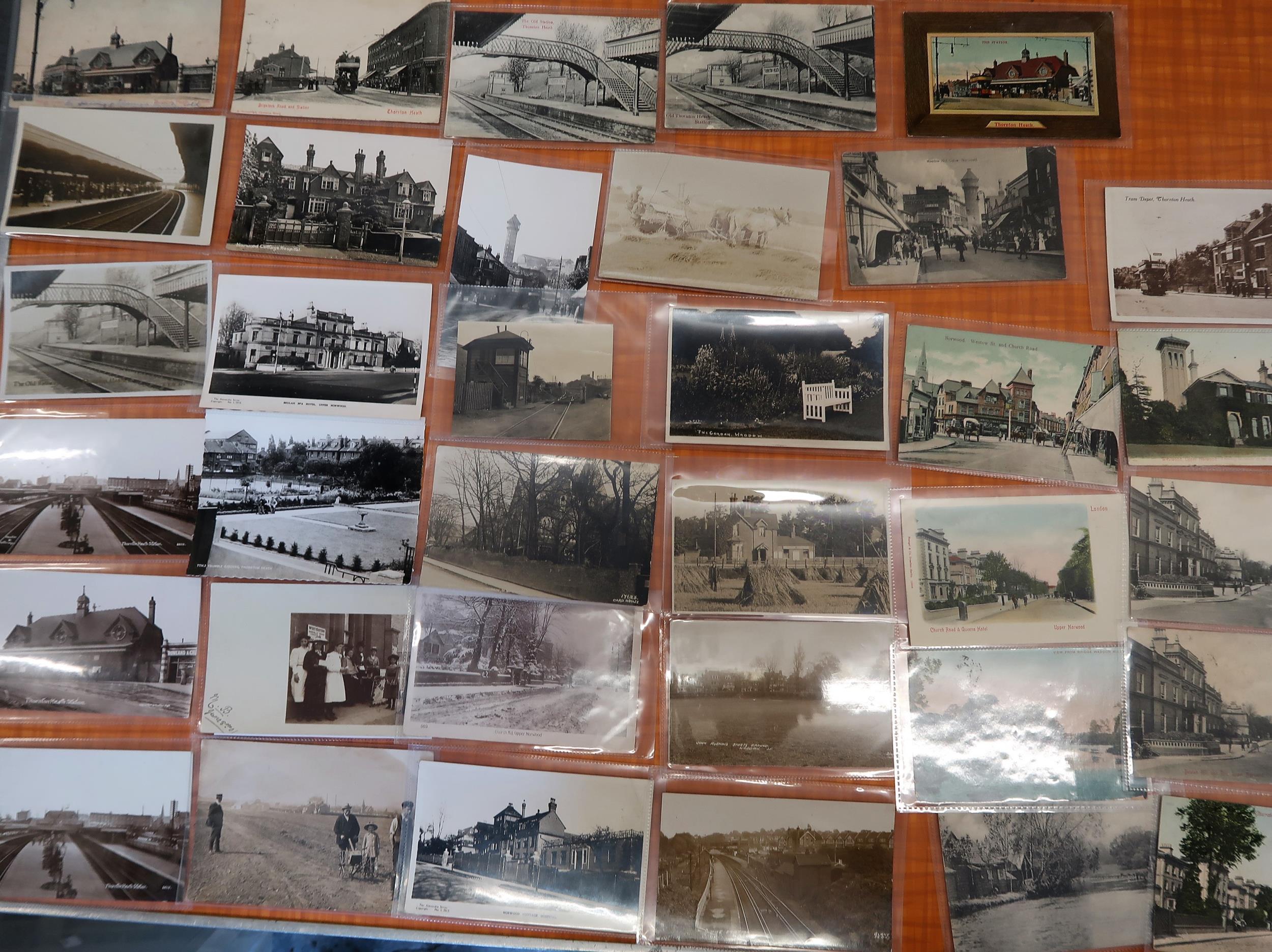 Thirty four postcards, Croydon related, including nineteen RP's, Thornton Heath station, Thornton