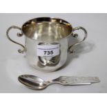 Victorian silver two handled porringer, London, 1887, 5 troy oz. together with a Scandinavian (813