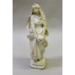 Late 19th / early 20th Century marble figure of a girl wearing a hooded cloak, carrying a banner