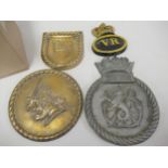 Early to mid 20th Century bronze ship's plaque of HMS Bulldog, cast iron Victorian plaque,