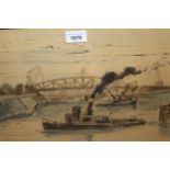 Watercolour, Dutch canal scene with various shipping, signed indistinctly and dated '43, 10ins x