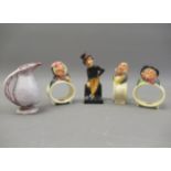 Three Royal Doulton Dickensian figure napkin rings, a Doulton figure ' Jingle ' and a small