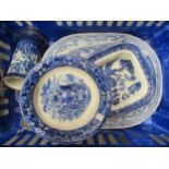 Oval blue and white transfer printed meat dish, similar smaller meat dish and a quantity of other
