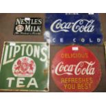 Small enamel sign for Coca Cola, 11ins x 16ins approximately, together with another Lipton's Tea,