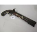 Late 18th / early 19th Century percussion pistol with octagonal steel barrel, engraved lock plate,