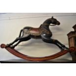 20th Century Tibetan carved and painted rocking horse, 41ins x 63ins approximately