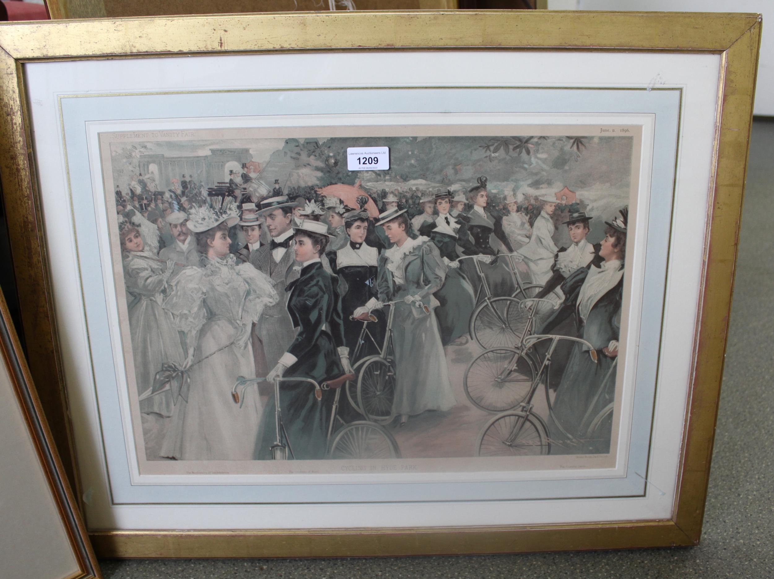 Two Vanity Fair coloured prints, titled ' Cycling in Hyde Park ' and ' The winning Post ', gilt - Image 2 of 3