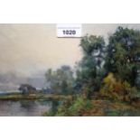 Sydney Grant Rowe, watercolour, wooded river scene, signed, 7ins x 10ins, gilt framed