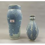 Gustav Sberg, blue floral incised decorated vase 12ins high, together with a similar smaller vase,