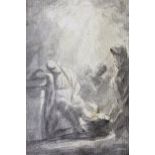 Antique ink and wash on paper laid onto card, study of the infant Christ with figures in