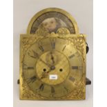 George III brass dial eight day longcase clock movement with moonphase to the arch In poor