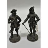 19th Century brown patinated bronze figures of cavaliers (unsigned and minus one sword blade), the