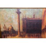 20th Century oil on board, figures in St. Marks Square, Venice, heavy gilt framed, 12ins x 16ins