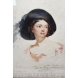 Fred Piercy, signed 19th Century watercolour, portrait of a young lady with a feathered hat,