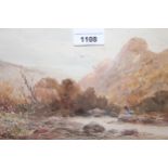 Framed watercolour, figures by a stream, signed W. Widgery and another, figures on the banks of