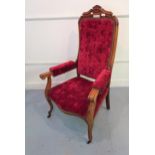Late 19th / early 20th Century Continental beechwood open arm recliner chair, together with a
