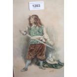 P. Whybrow, watercolour, study of a cavalier with drawn sword, signed and dated 1906, 10ins x 6ins