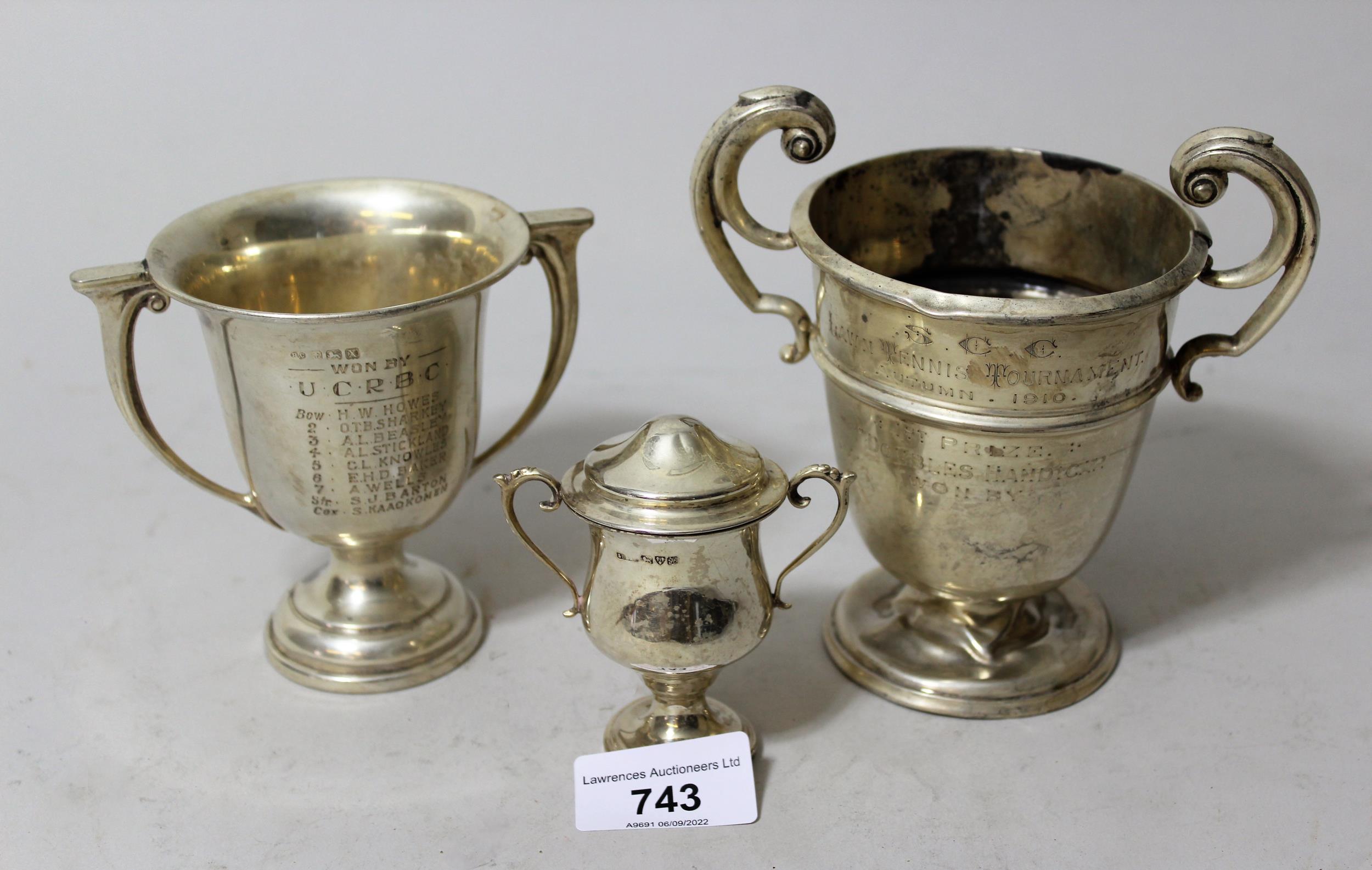 Three various silver trophy cups