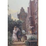 F. Sternheim, oil on board, two figures before building, signed, 10.5ins x 6.5ins, gilt framed