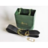 Harrod's black leather belt with gilt metal horseshoe buckle, in Harrods packaging Waist size 75