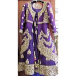 Indian mauve gold threadwork decorated ceremonial coat and skirt