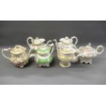 Six various 19th Century English teapots The green and gilt teapot is in very good condition. All