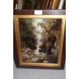 Pair of 19th Century oak framed oils, river landscape with waterfall, Fairy Glen, Betws-y-Coed,